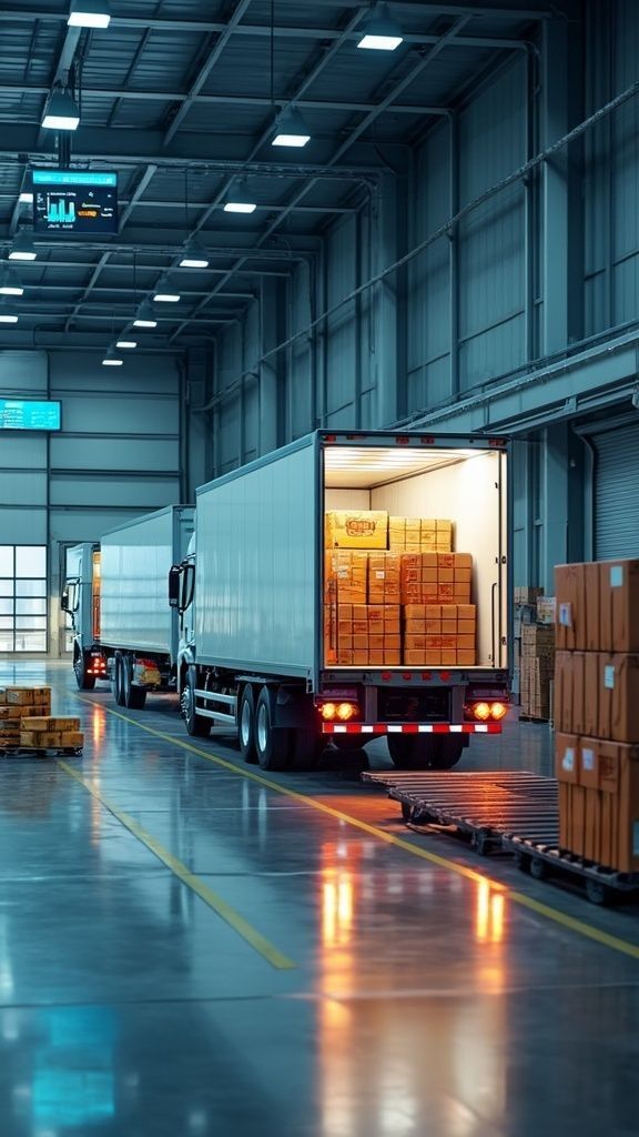 Camiones cargando en almacén SecureFleet